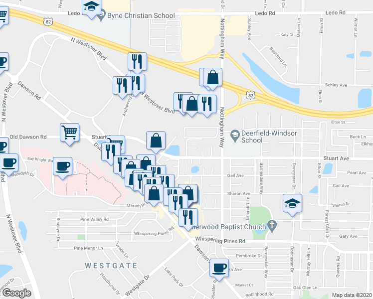 map of restaurants, bars, coffee shops, grocery stores, and more near 2504 Canterbury Court in Albany
