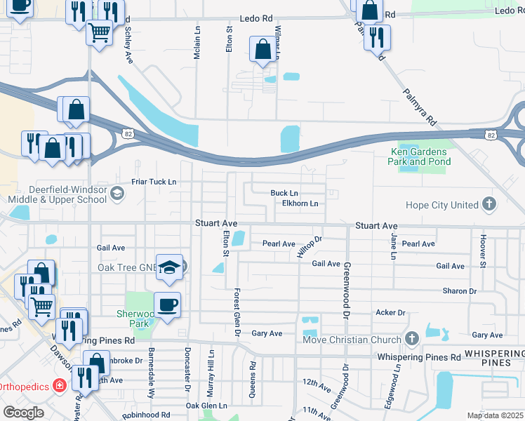 map of restaurants, bars, coffee shops, grocery stores, and more near 2523 Bascom Drive in Albany