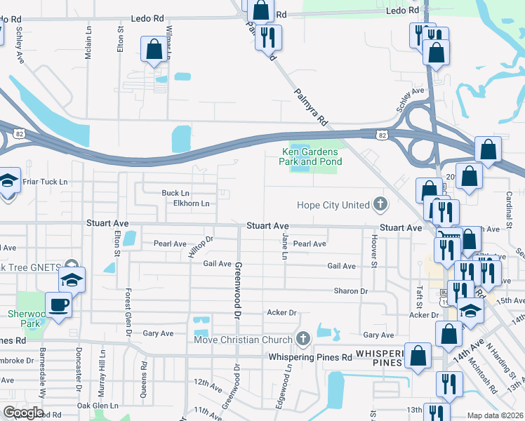 map of restaurants, bars, coffee shops, grocery stores, and more near 2507A Homewood Drive in Albany