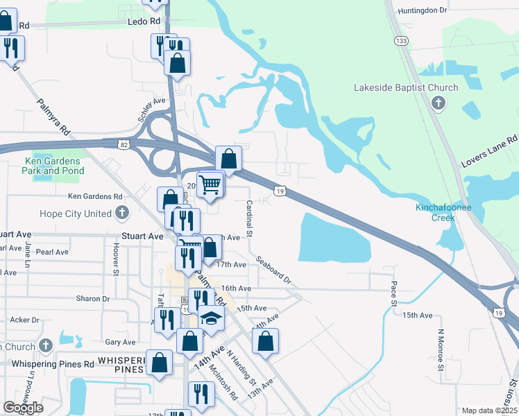 map of restaurants, bars, coffee shops, grocery stores, and more near 2602 Cardinal Street in Albany