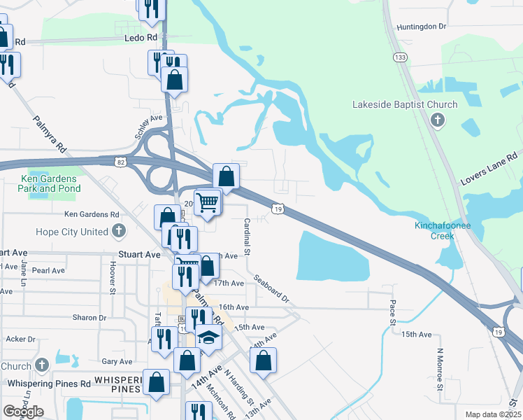 map of restaurants, bars, coffee shops, grocery stores, and more near 805 cardinal grove court in Albany