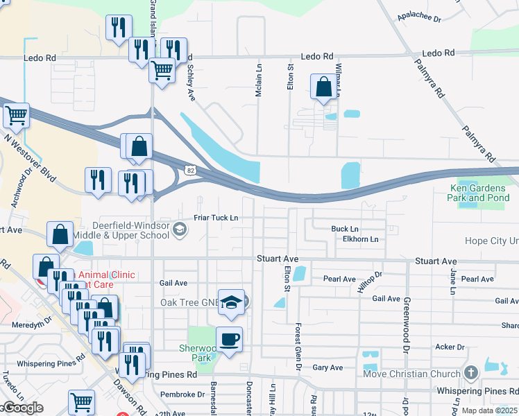 map of restaurants, bars, coffee shops, grocery stores, and more near 2605 Doncaster Drive in Albany