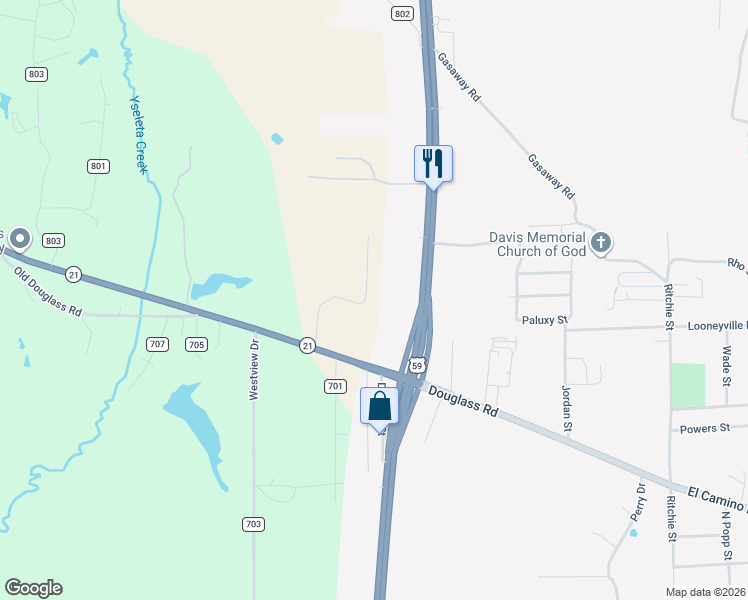 map of restaurants, bars, coffee shops, grocery stores, and more near 376 Fernwood Drive in Nacogdoches