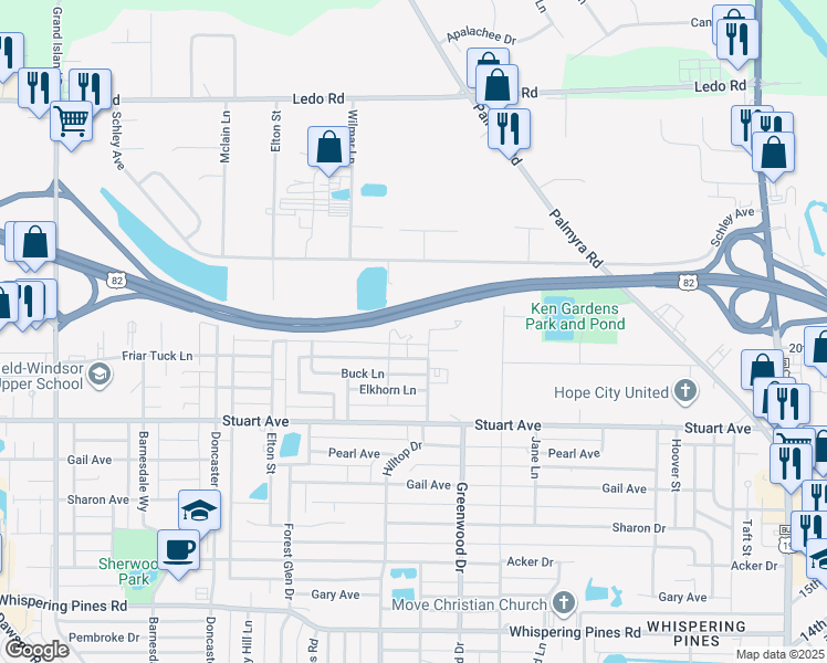 map of restaurants, bars, coffee shops, grocery stores, and more near 2516 Buck Court in Albany