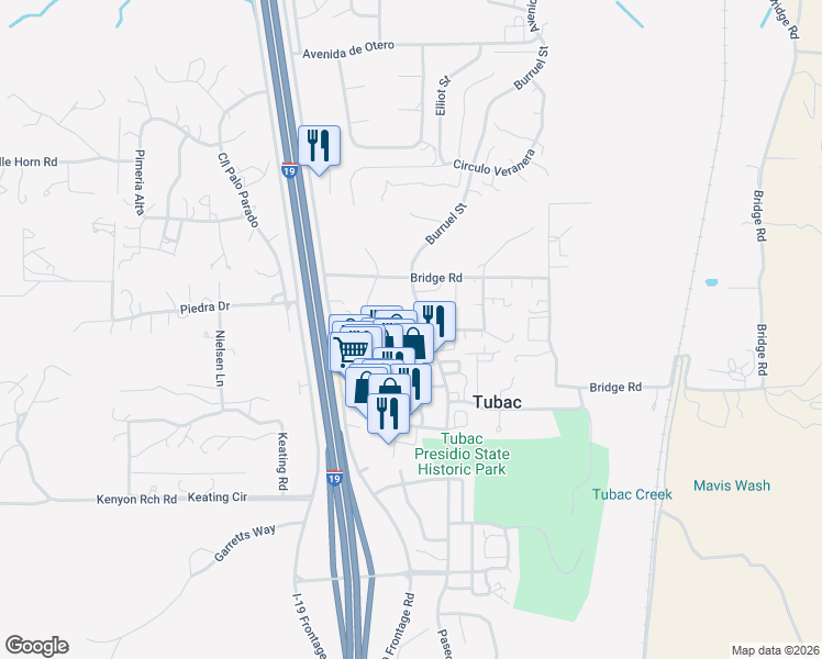 map of restaurants, bars, coffee shops, grocery stores, and more near 10 Calle Valenzuela in Tubac