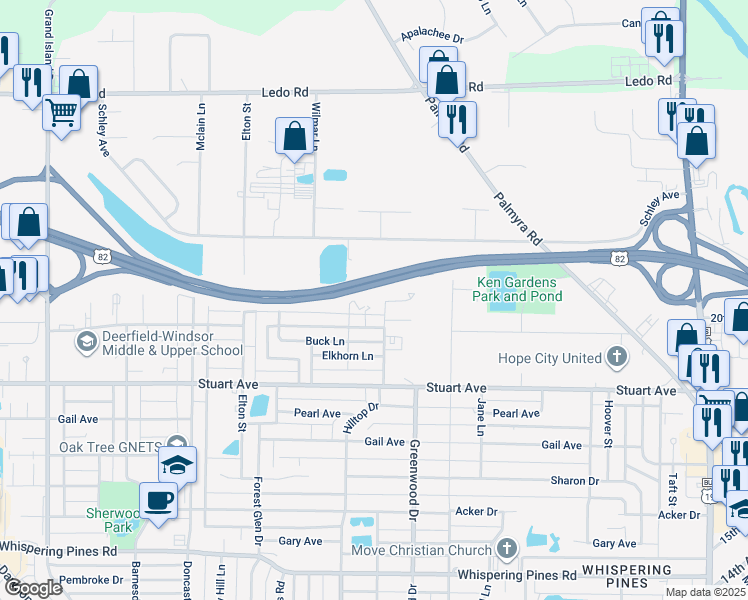 map of restaurants, bars, coffee shops, grocery stores, and more near 2516 Buck Court in Albany