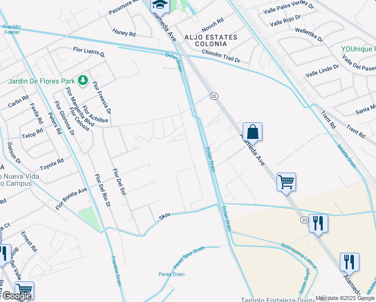 map of restaurants, bars, coffee shops, grocery stores, and more near 11776 Flor Maguey Road in Socorro