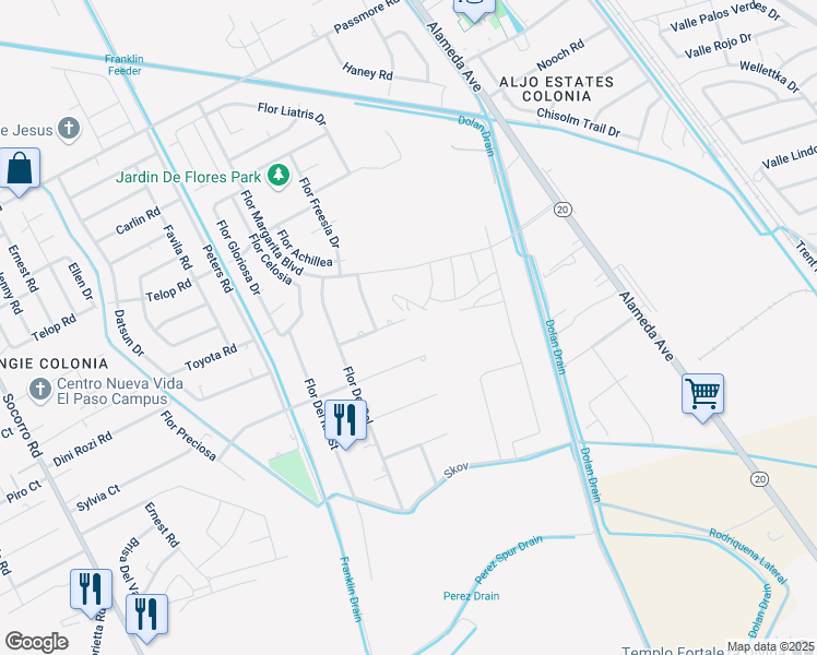 map of restaurants, bars, coffee shops, grocery stores, and more near 220 Flor Blanca in Socorro