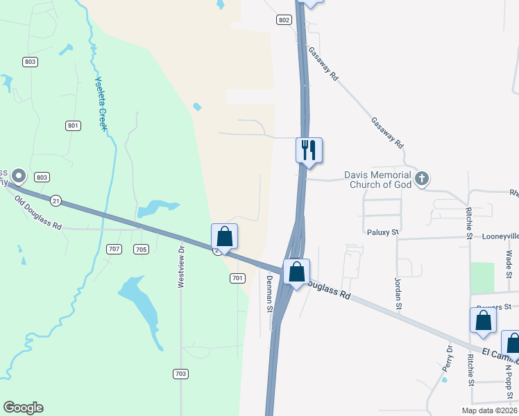 map of restaurants, bars, coffee shops, grocery stores, and more near 376 Fernwood Dr in Nacogdoches