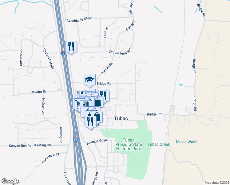 map of restaurants, bars, coffee shops, grocery stores, and more near 18 Calle Solares in Tumacacori-Carmen