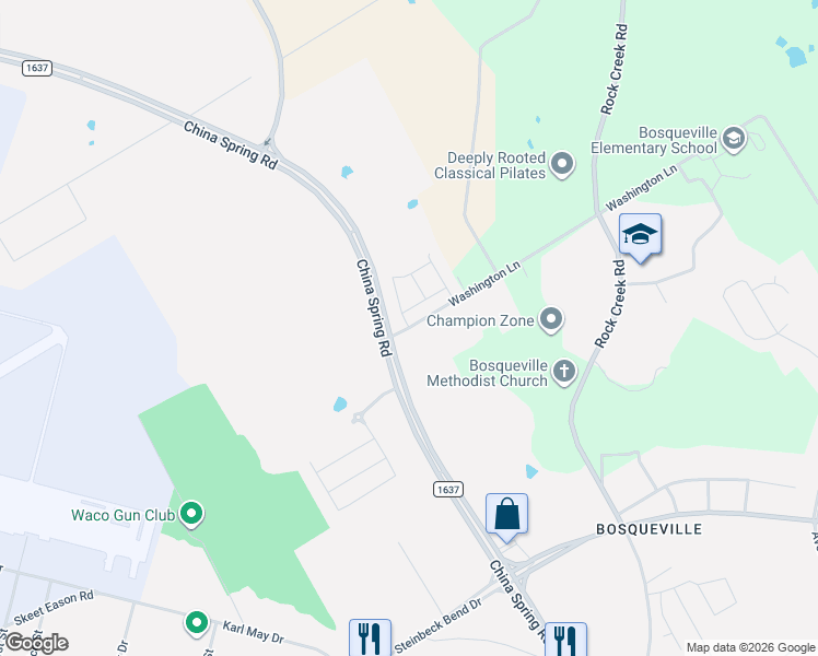 map of restaurants, bars, coffee shops, grocery stores, and more near 315 Washington Lane in Waco