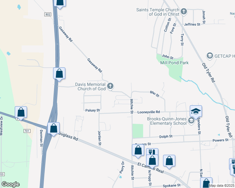 map of restaurants, bars, coffee shops, grocery stores, and more near 2212 Marty Street in Nacogdoches