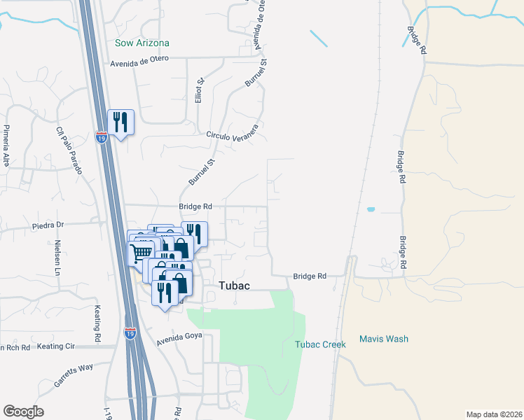 map of restaurants, bars, coffee shops, grocery stores, and more near 50 Bridge Road in Tubac