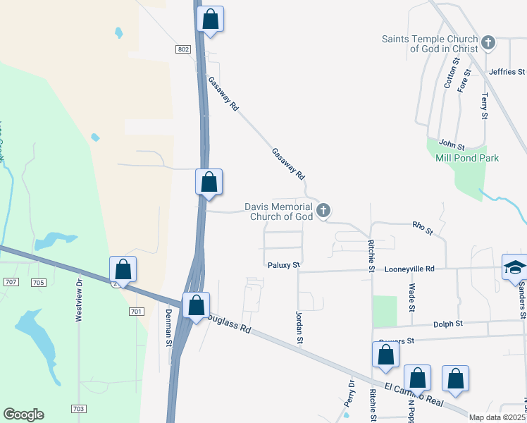 map of restaurants, bars, coffee shops, grocery stores, and more near 1329 Sandia Street in Nacogdoches