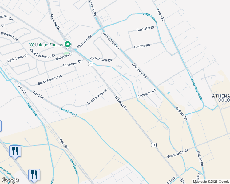 map of restaurants, bars, coffee shops, grocery stores, and more near 12020 North Loop Drive in Socorro