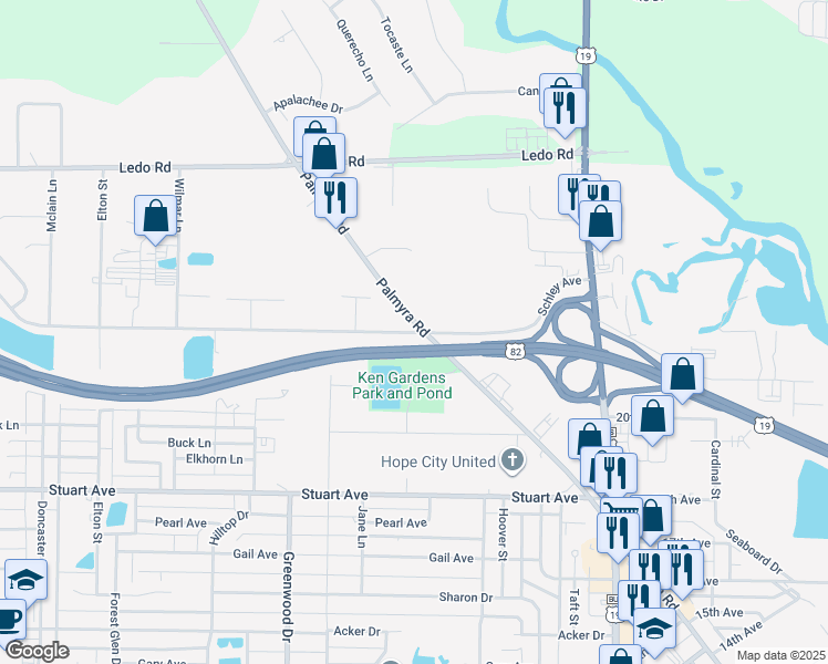 map of restaurants, bars, coffee shops, grocery stores, and more near 1500 Schley Avenue in Albany