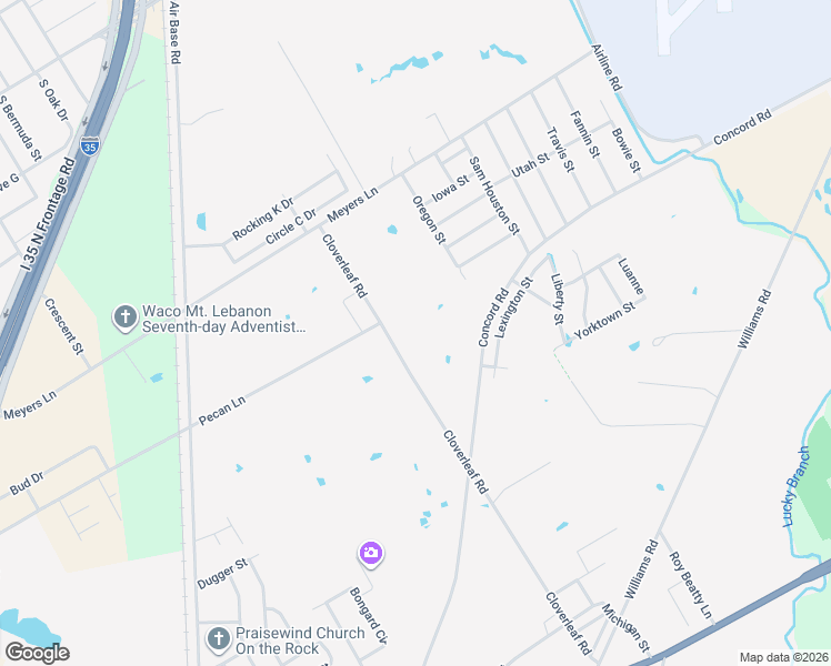 map of restaurants, bars, coffee shops, grocery stores, and more near 1415 Cloverleaf Road in Waco