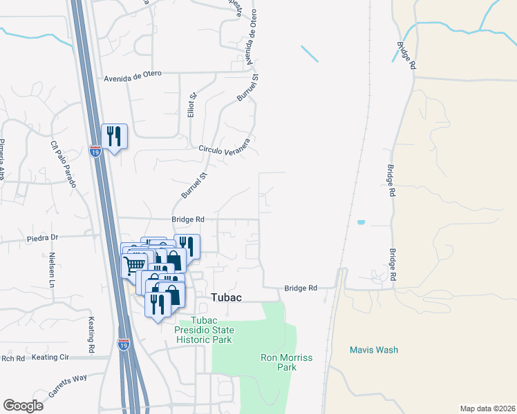 map of restaurants, bars, coffee shops, grocery stores, and more near 50 Bridge Road in Tubac