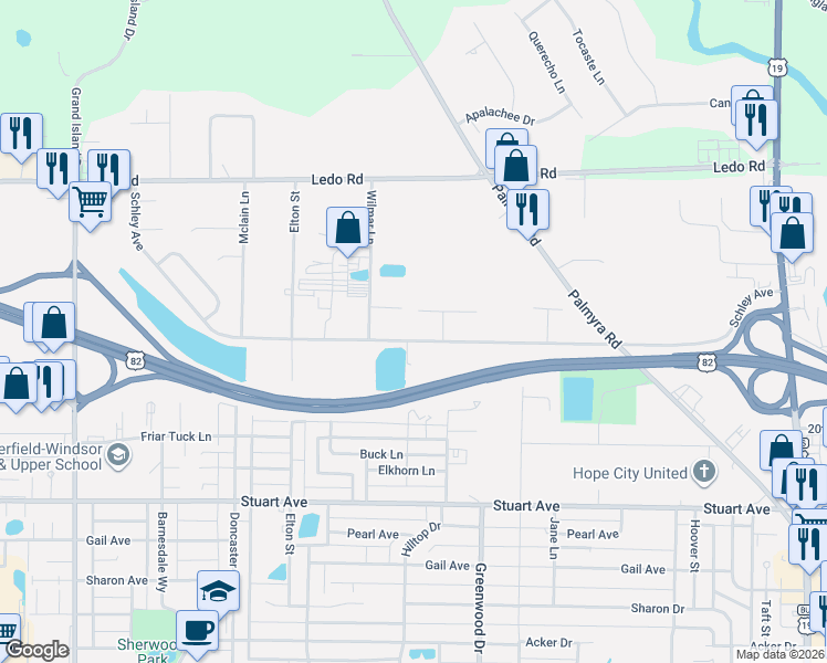 map of restaurants, bars, coffee shops, grocery stores, and more near 1917 Schley Avenue in Albany