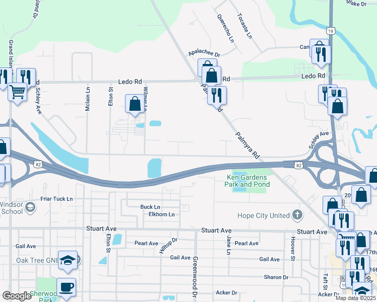 map of restaurants, bars, coffee shops, grocery stores, and more near 1821 Schley Avenue in Albany