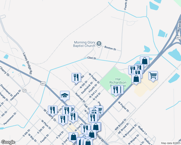 map of restaurants, bars, coffee shops, grocery stores, and more near 509 North 5th Street in Jesup