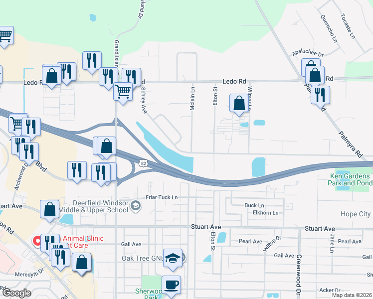map of restaurants, bars, coffee shops, grocery stores, and more near 2307 Schley Avenue in Albany