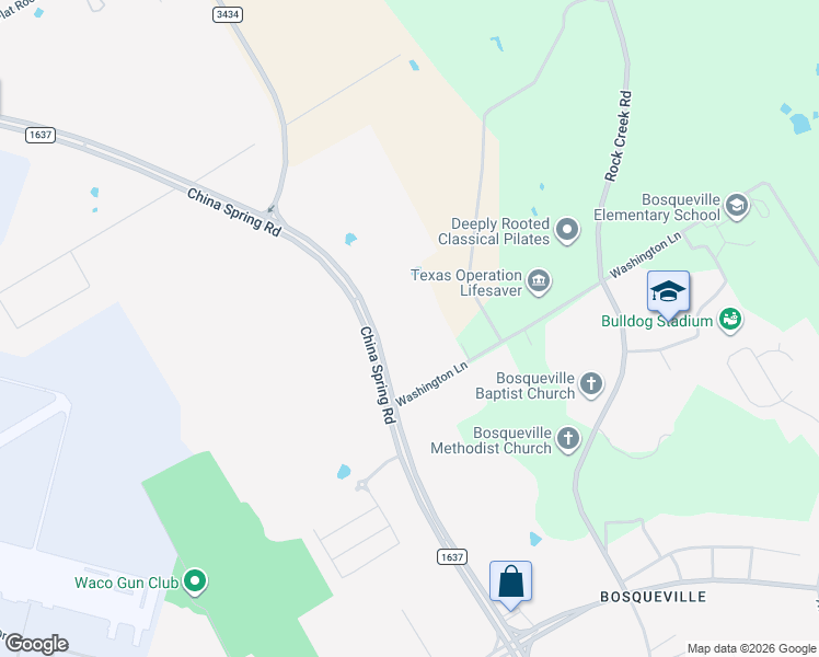 map of restaurants, bars, coffee shops, grocery stores, and more near 7919 China Spring Road in Waco