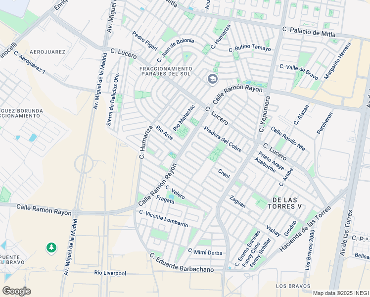 map of restaurants, bars, coffee shops, grocery stores, and more near Calle Ramón Rayon in Ciudad Juárez