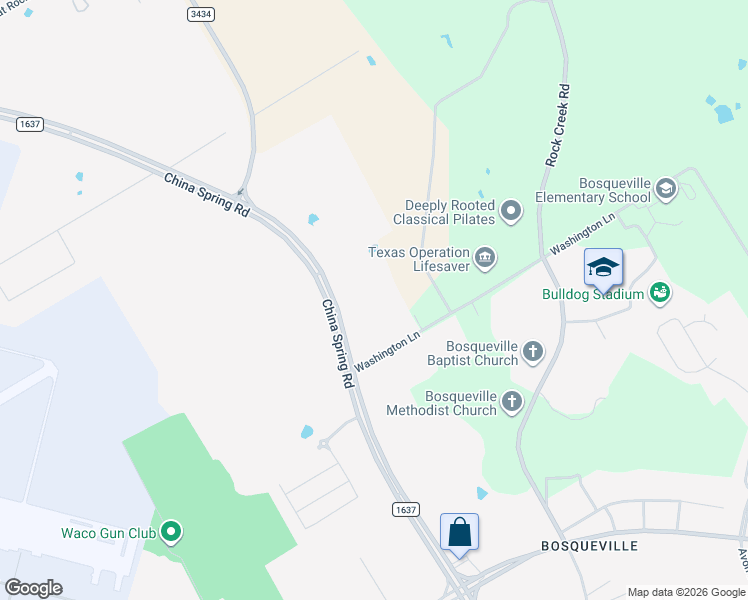 map of restaurants, bars, coffee shops, grocery stores, and more near 7919 China Spring Road in Waco