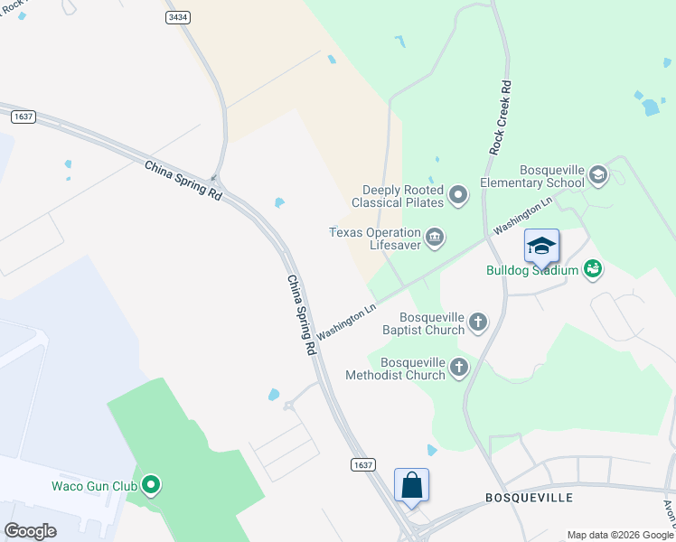 map of restaurants, bars, coffee shops, grocery stores, and more near 7919 China Spring Road in Waco