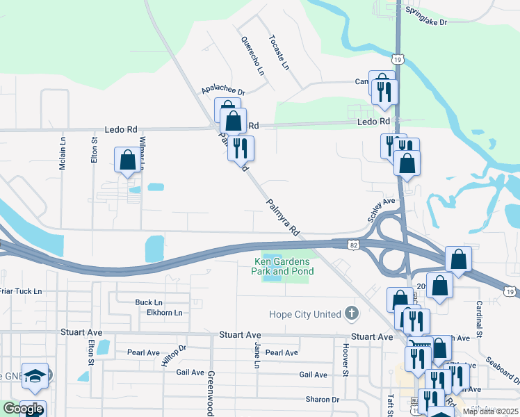 map of restaurants, bars, coffee shops, grocery stores, and more near 1603 Schley Avenue in Albany