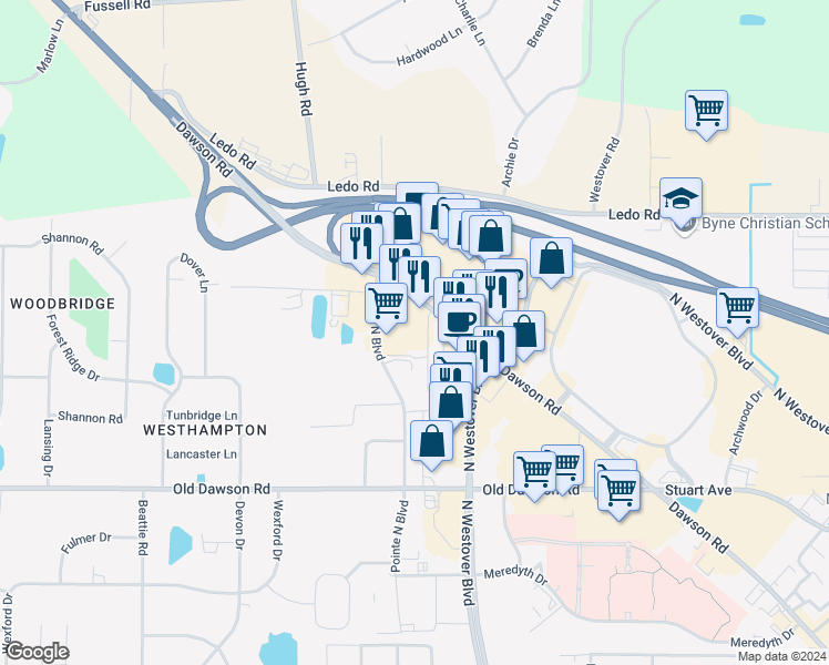 map of restaurants, bars, coffee shops, grocery stores, and more near 2720 Dawson Road in Albany