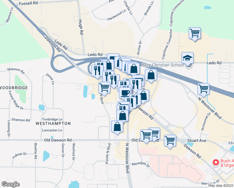 map of restaurants, bars, coffee shops, grocery stores, and more near 2720 Dawson Road in Albany