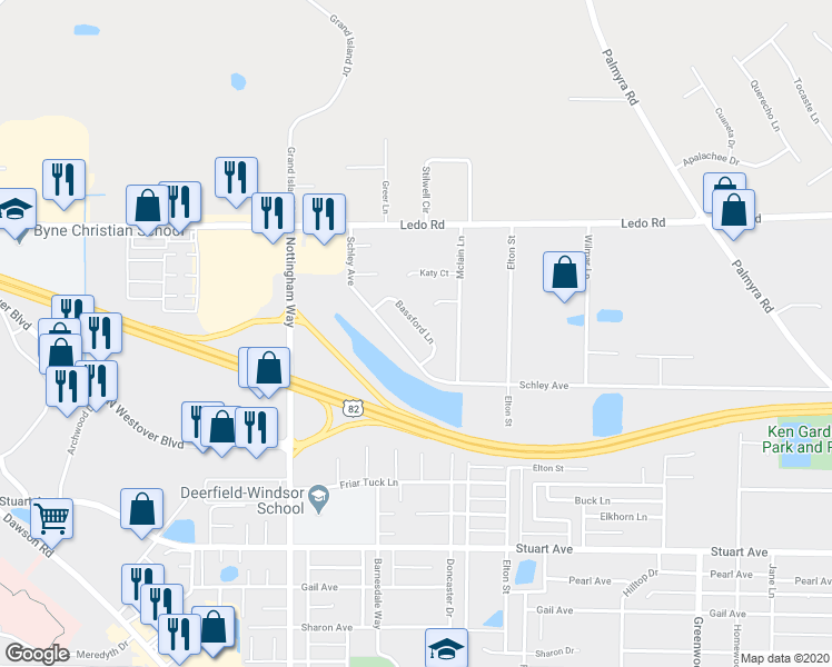 map of restaurants, bars, coffee shops, grocery stores, and more near 2422 Bassford Lane in Albany