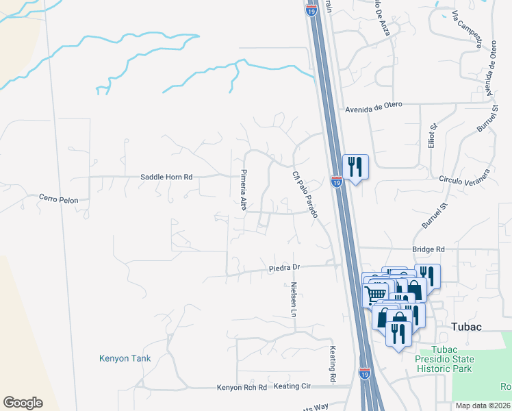 map of restaurants, bars, coffee shops, grocery stores, and more near 24 Círculo Primeria Alta in Tubac