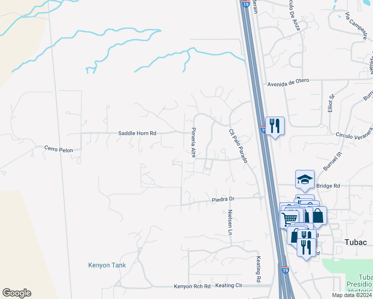 map of restaurants, bars, coffee shops, grocery stores, and more near Círculo Primeria Alta in Tubac