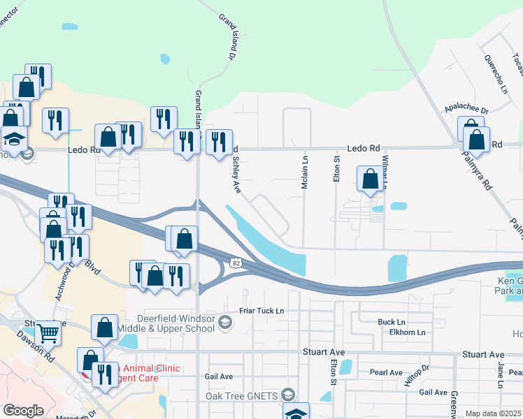 map of restaurants, bars, coffee shops, grocery stores, and more near 2501 Schley Avenue in Albany