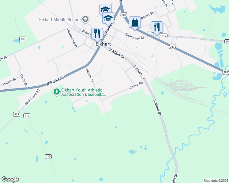 map of restaurants, bars, coffee shops, grocery stores, and more near 313 Hemby Road in Elkhart