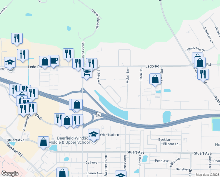 map of restaurants, bars, coffee shops, grocery stores, and more near 2438 Bassford Lane in Albany