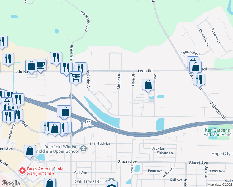 map of restaurants, bars, coffee shops, grocery stores, and more near 2757 Mclain Lane in Albany