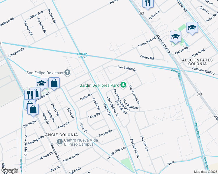 map of restaurants, bars, coffee shops, grocery stores, and more near 11491 Flor Gentiana Drive in Socorro