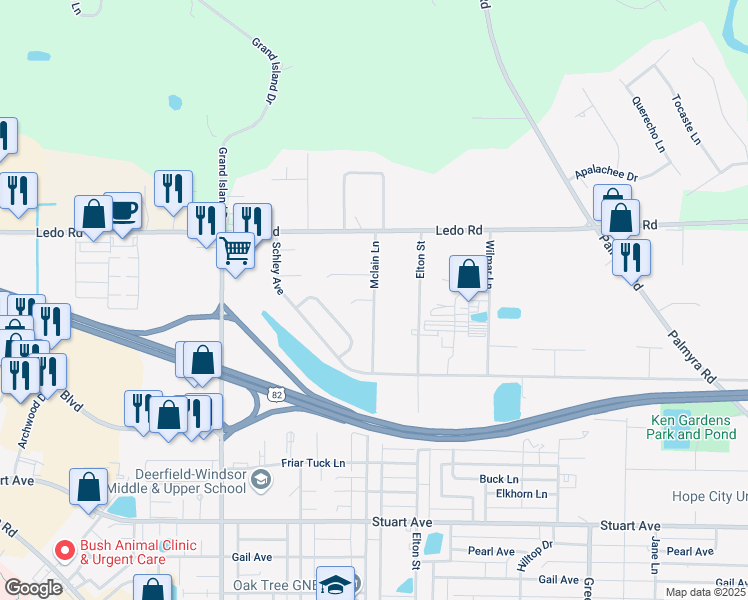 map of restaurants, bars, coffee shops, grocery stores, and more near 2773 Mclain Lane in Albany