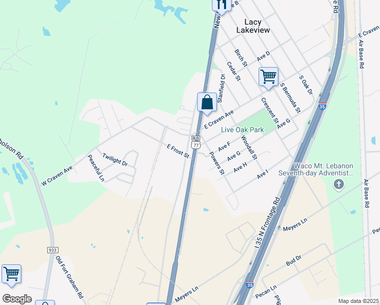 map of restaurants, bars, coffee shops, grocery stores, and more near 100-198 Old Dallas Road in Lacy Lakeview