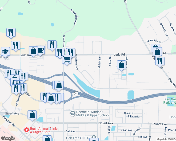 map of restaurants, bars, coffee shops, grocery stores, and more near 2437 Bassford Lane in Albany
