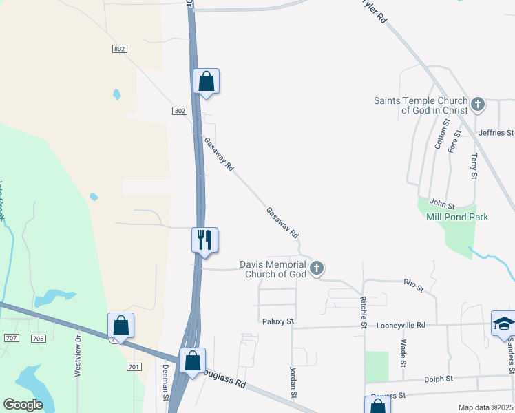 map of restaurants, bars, coffee shops, grocery stores, and more near 2007 Gasaway Road in Nacogdoches