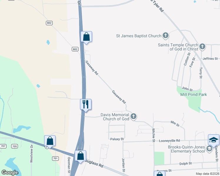 map of restaurants, bars, coffee shops, grocery stores, and more near 2007 Gasaway Road in Nacogdoches
