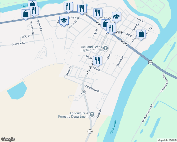 map of restaurants, bars, coffee shops, grocery stores, and more near 1200-1210 Division Street in Jonesville