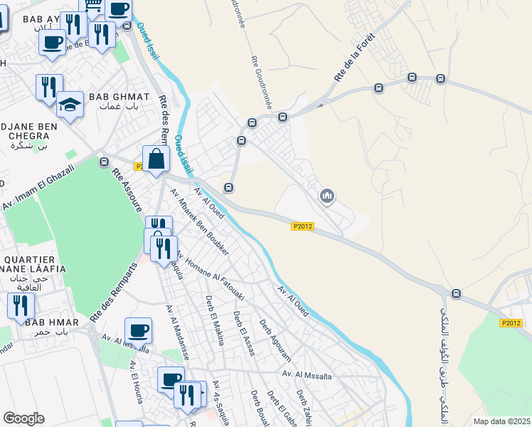 map of restaurants, bars, coffee shops, grocery stores, and more near Route de Ouarzazate in Marrakech