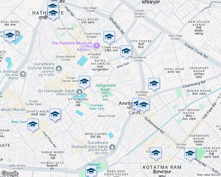 map of restaurants, bars, coffee shops, grocery stores, and more near Purani Lakkar Mandi in Amritsar