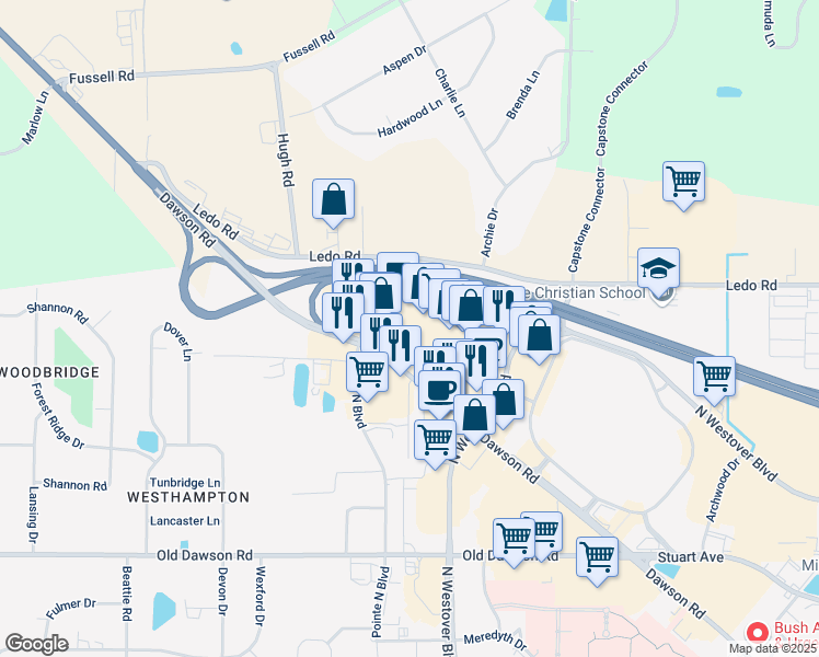 map of restaurants, bars, coffee shops, grocery stores, and more near 2721 Dawson Road in Albany